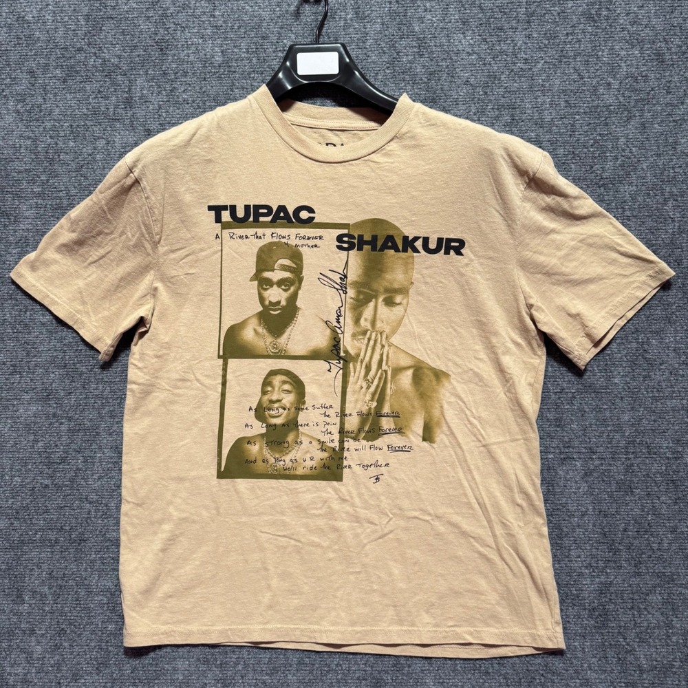 2Pac Tupac Shakur T-Shirt Small Tan Beige Cotton Rap Tee